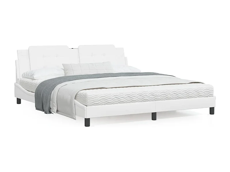 Estrutura cama c/ luzes LED 180x200 cm couro artificial branco