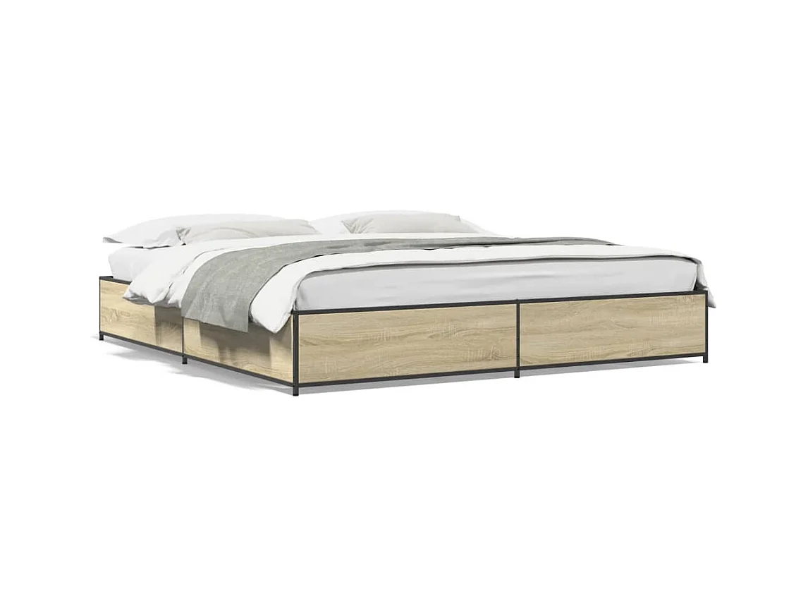 Cadre de lit chêne sonoma 200x200 cm bois d'ingénierie et métal