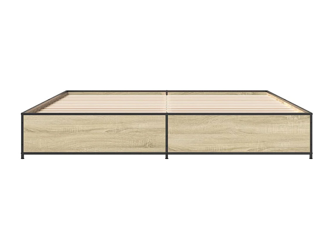 Estructura cama madera ingeniería metal roble Sonoma 200x200 cm