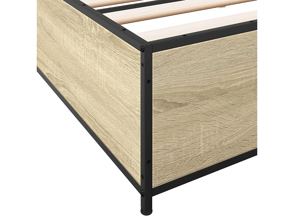 Estructura cama madera ingeniería metal roble Sonoma 200x200 cm