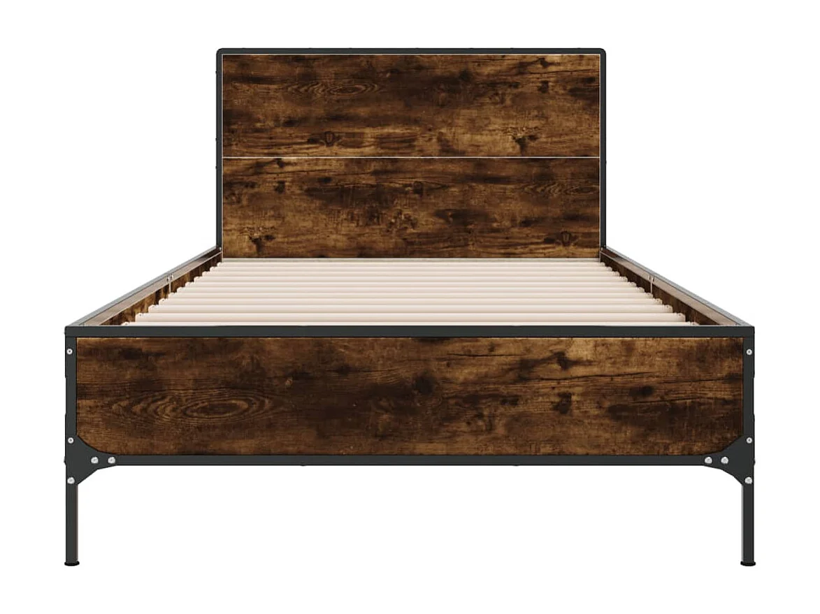 Cadre de lit chêne fumé 75x190 cm bois d'ingénierie et métal