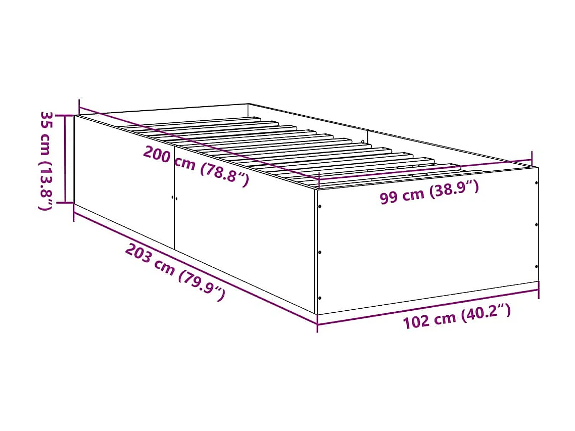 Estrutura de cama 100x200 cm derivados de madeira branco