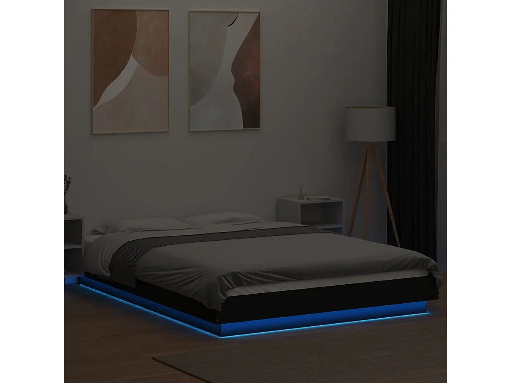 Estructura cama con luces LED madera ingeniería negro 120x190cm