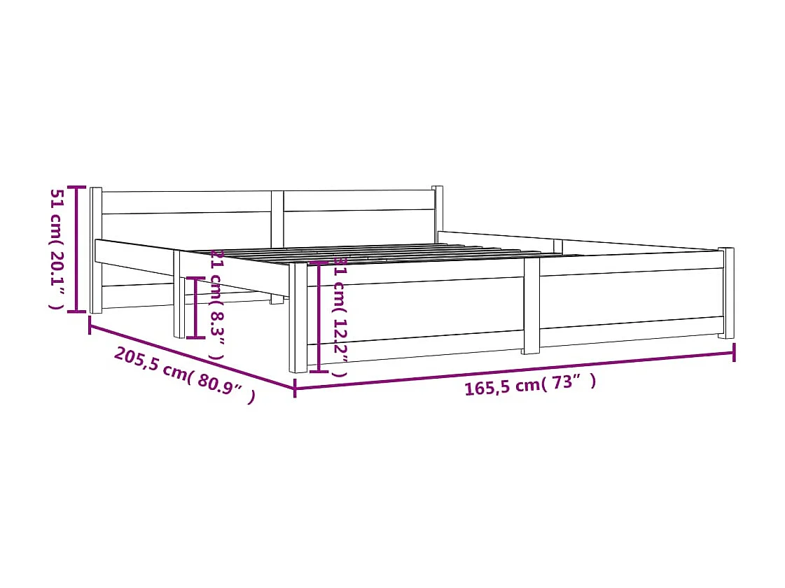 Estrutura de cama 160x200 cm madeira maciça branco