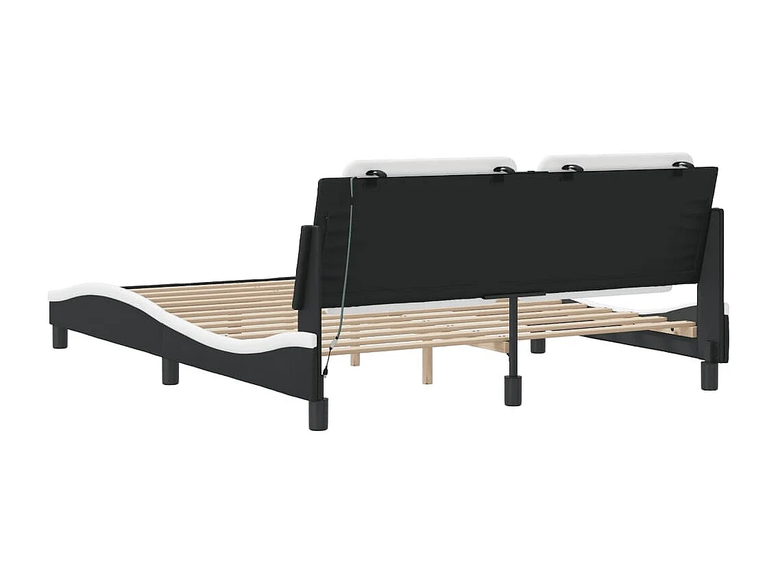 Estructura de cama con luz LED cuero PE blanco negro 160x200 cm