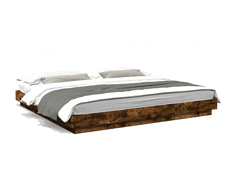 Estructura cama con luces LED madera roble ahumado 200x200 cm