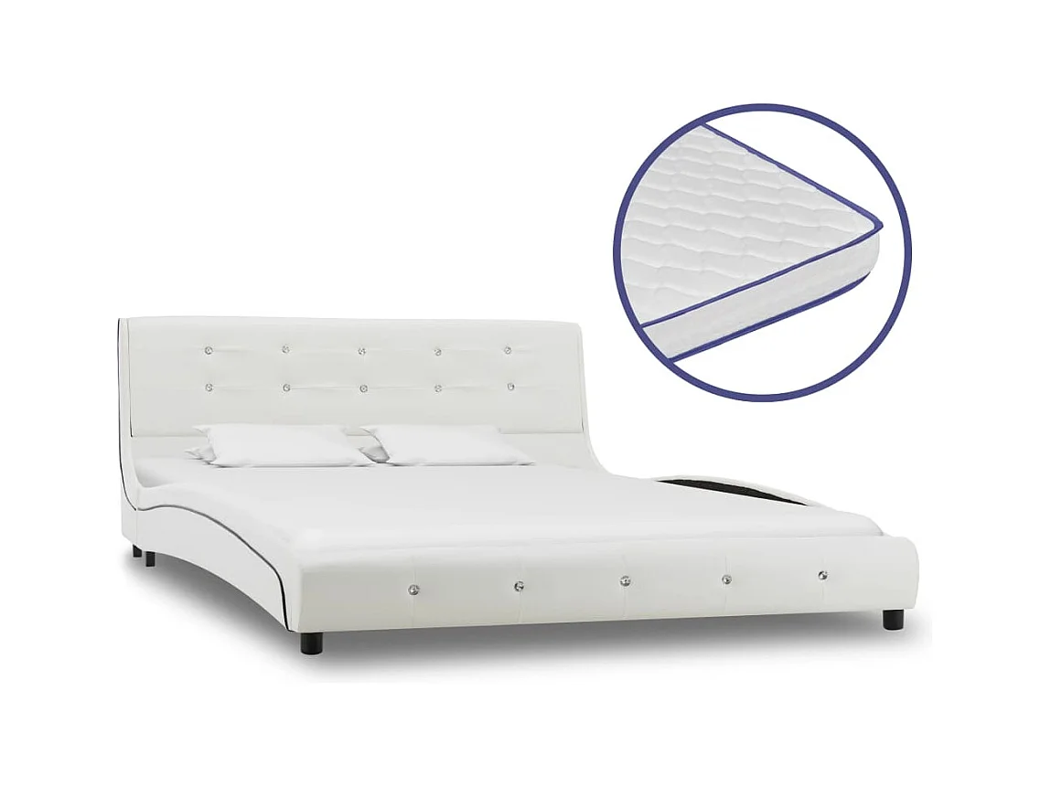 Lit avec matelas à mémoire de forme Blanc Similicuir 140x200 cm