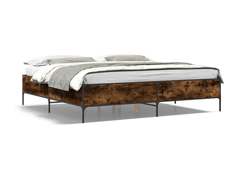 Estructura cama madera ingeniería metal roble ahumado 180x200cm
