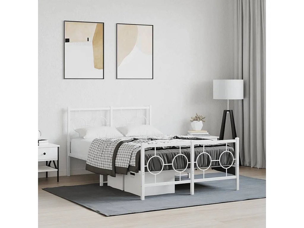 Estrutura de cama com cabeceira e pés 120x200 cm metal branco