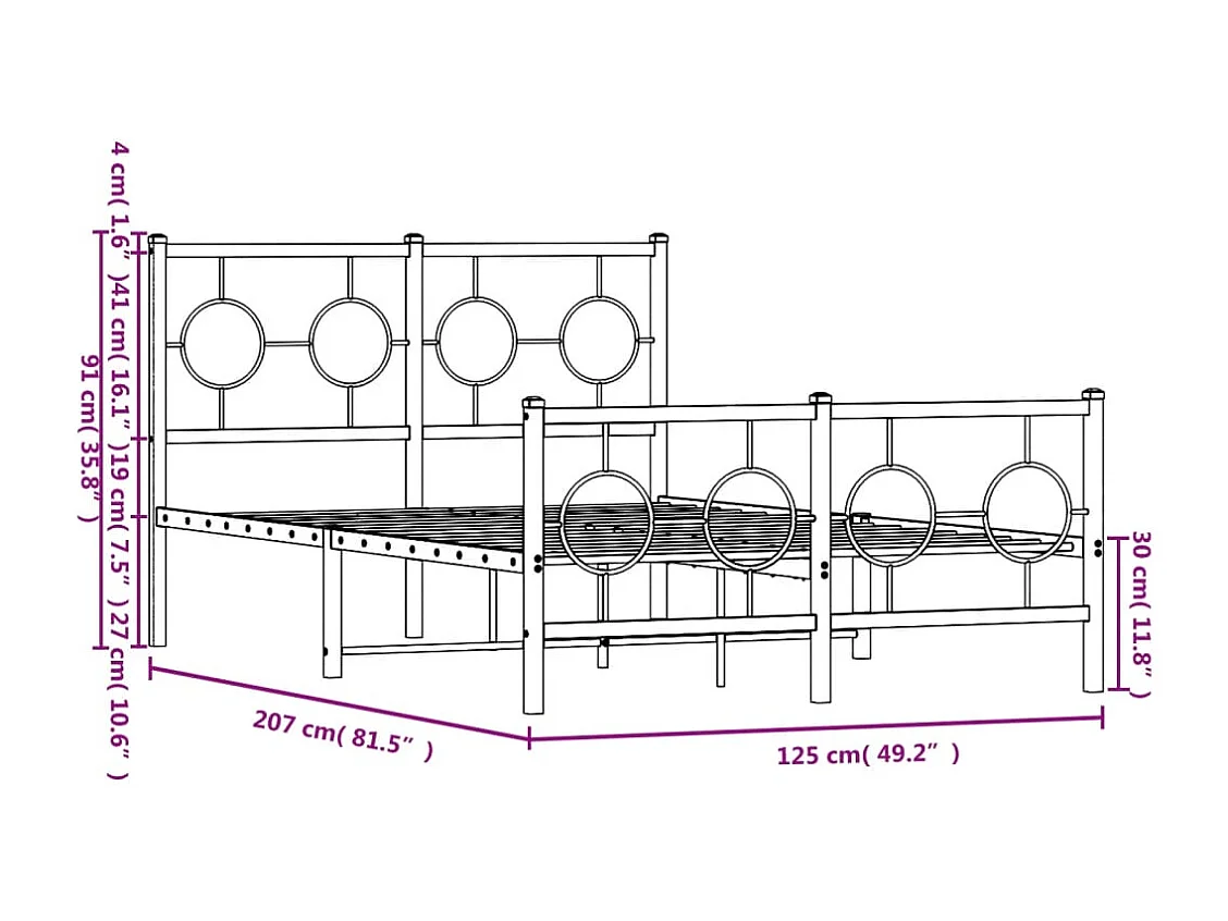 Estrutura de cama com cabeceira e pés 120x200 cm metal branco