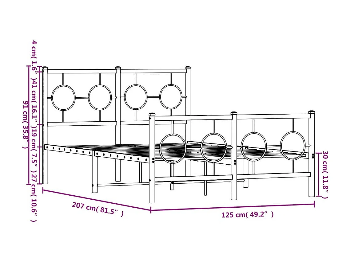 Estrutura de cama com cabeceira e pés 120x200 cm metal branco