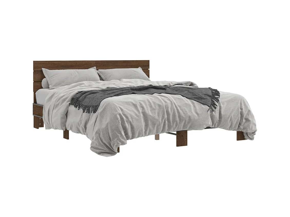 Estructura cama madera ingeniería metal marrón roble 160x200 cm
