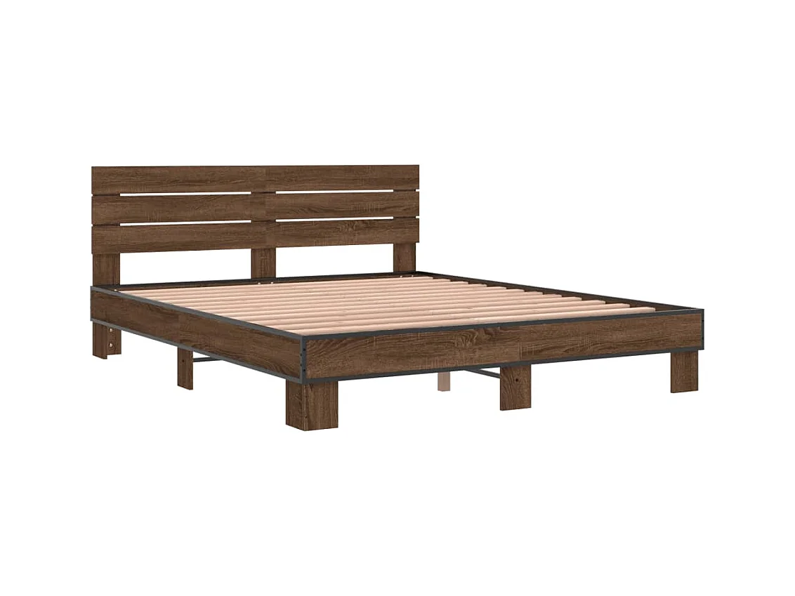 Estructura cama madera ingeniería metal marrón roble 160x200 cm