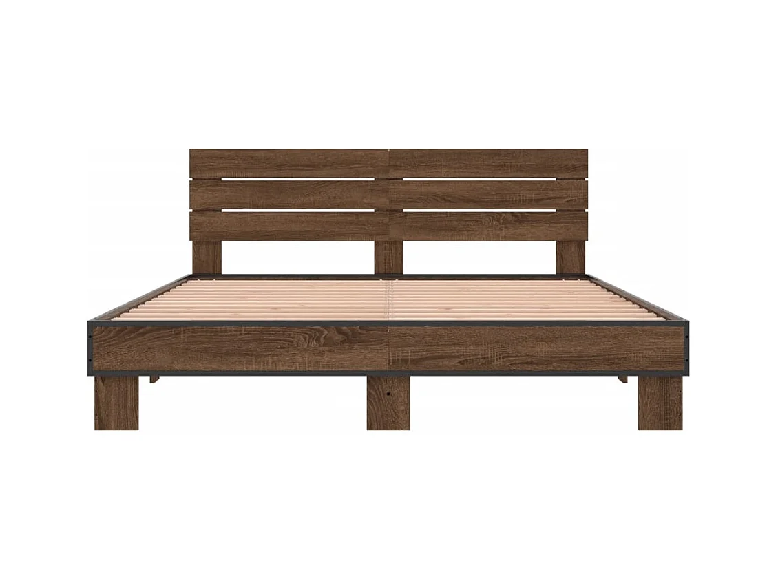 Estructura cama madera ingeniería metal marrón roble 160x200 cm
