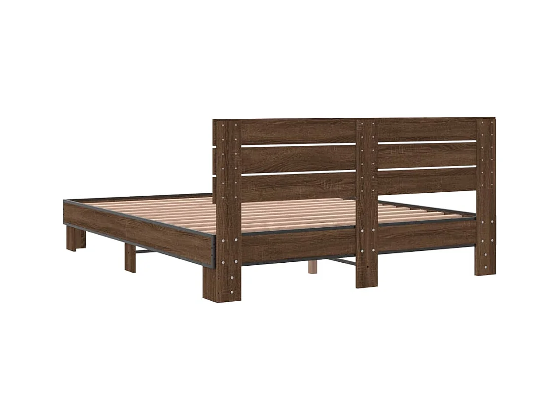 Estructura cama madera ingeniería metal marrón roble 160x200 cm
