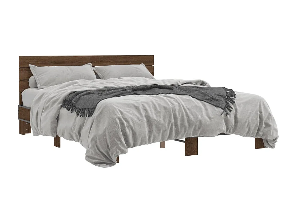 Cadre de lit chêne marron 160x200 cm bois d'ingénierie et métal