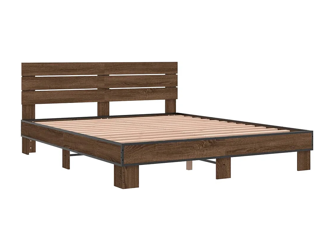 Cadre de lit chêne marron 160x200 cm bois d'ingénierie et métal