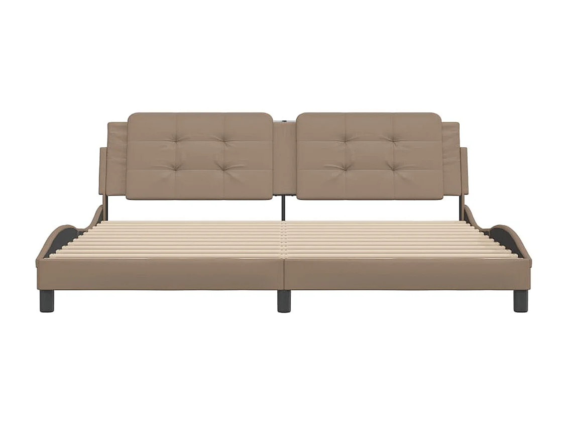 Estrutura cama cabeceira 200x200 cm couro artificial cappuccino