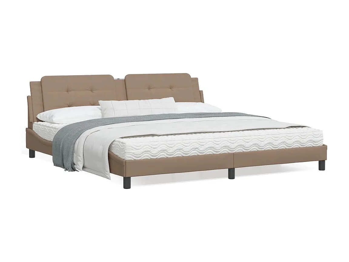 Estrutura cama cabeceira 200x200 cm couro artificial cappuccino