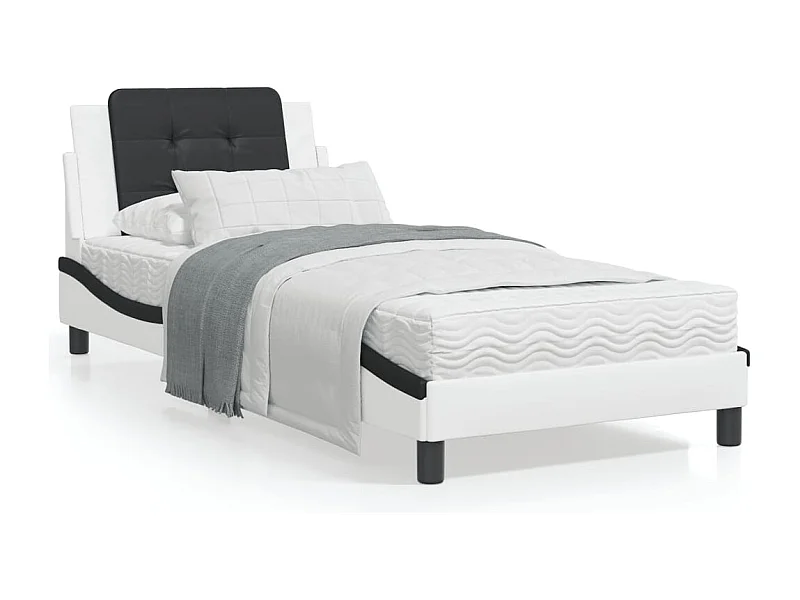 Estructura de cama con cabecero cuero sintético blanco y negro