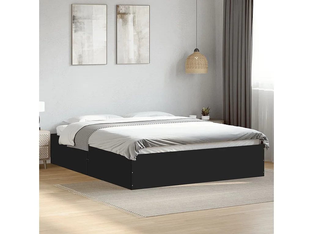 Estrutura de cama 150x200 cm derivados de madeira preto