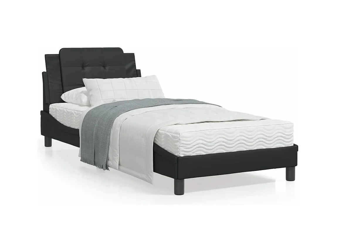 Cama com colchão 100x200 cm couro artificial preto