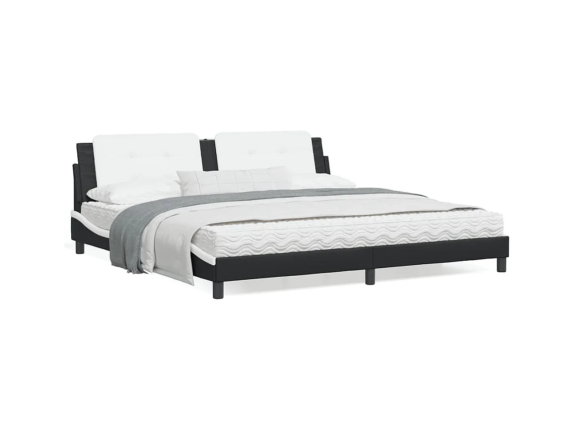 Lit avec matelas noir et blanc 200x200 cm similicuir