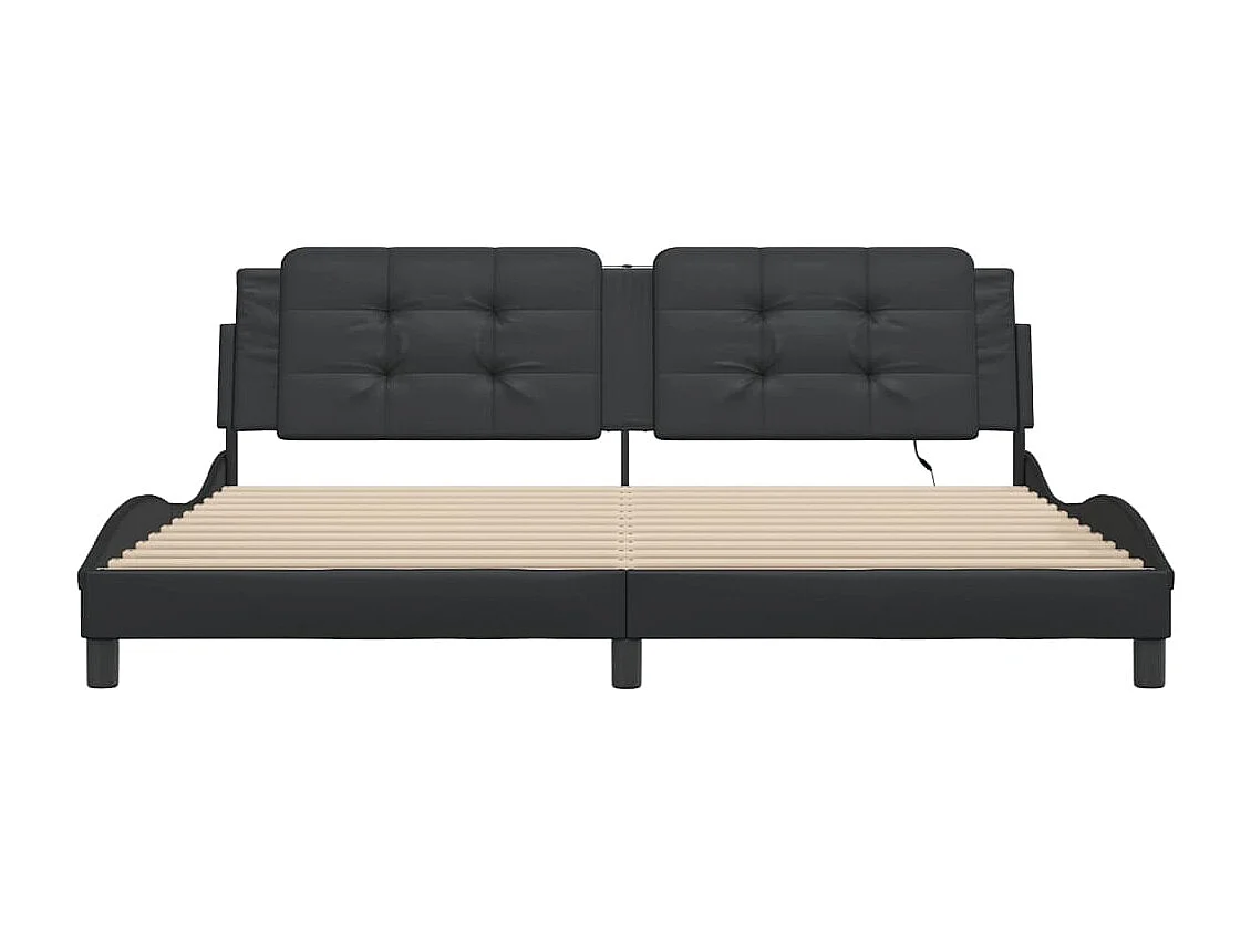 Estrutura de cama c/ luzes LED 200x200cm couro artificial preto