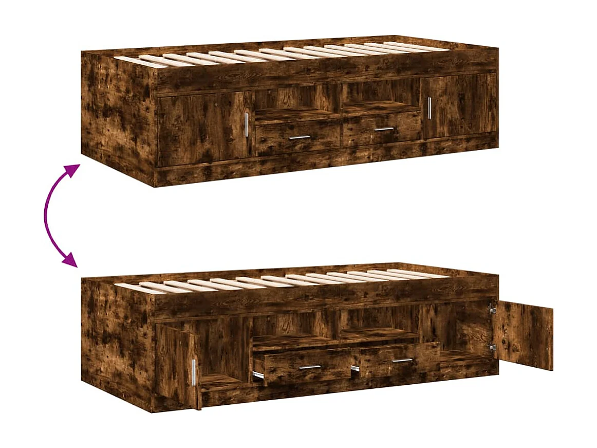 Tumbona con cajones madera ingeniería roble ahumado 90x200 cm