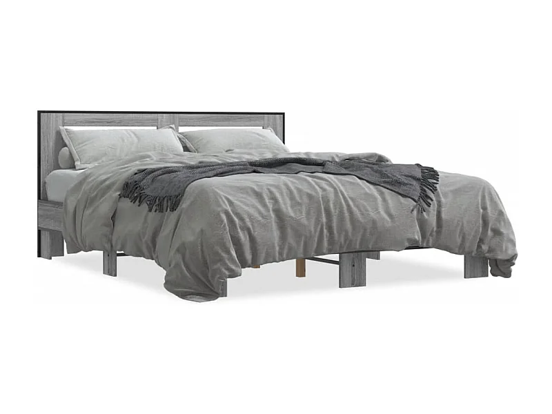 Estructura cama madera ingeniería metal gris Sonoma 150x200 cm