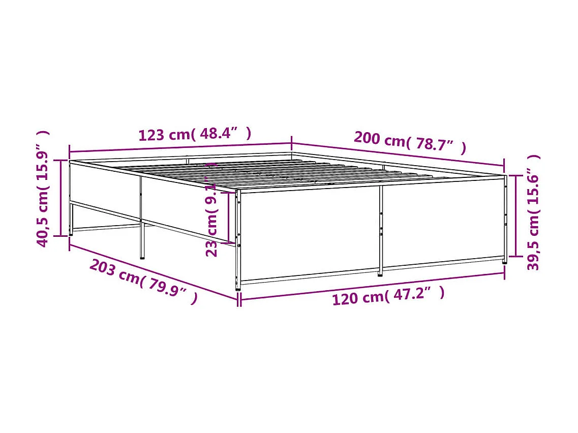 Cadre de lit noir 120x200 cm bois d'ingénierie et métal