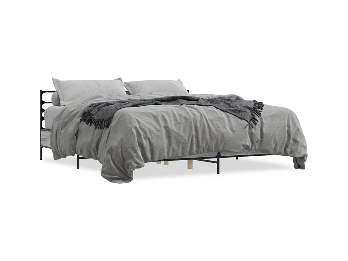 Estructura cama madera ingeniería metal gris Sonoma 200x200 cm