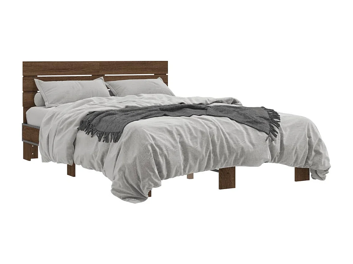 Estructura cama madera ingeniería metal marrón roble 140x190 cm