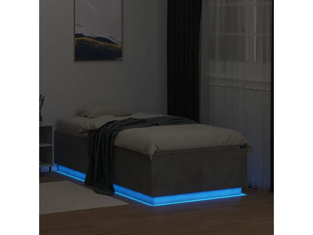 Estructura cama con luces LED madera gris hormigón 90x190 cm