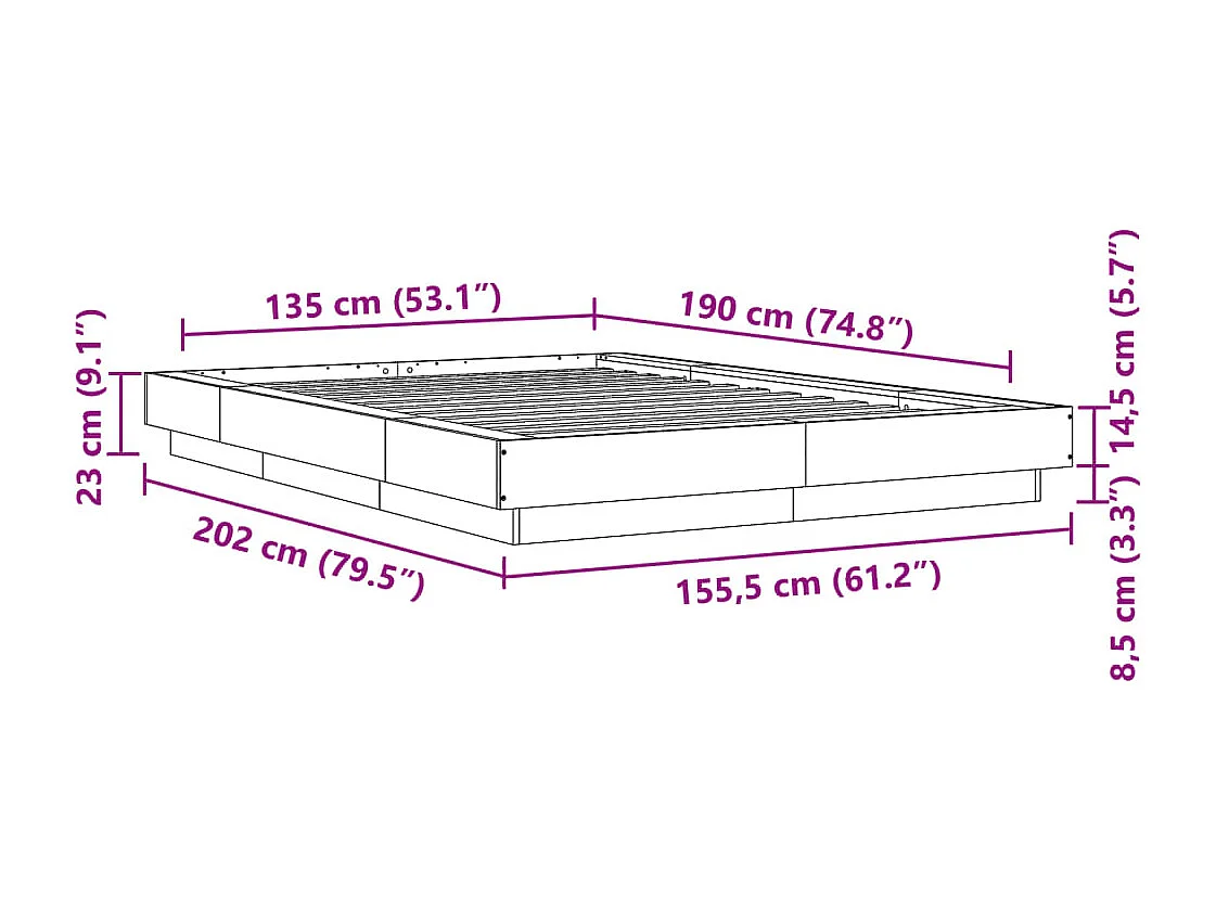 Estructura de cama madera de ingeniería roble Sonoma 135x190 cm