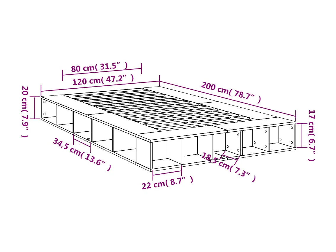 Estructura de cama madera de ingeniería negra 120x200 cm