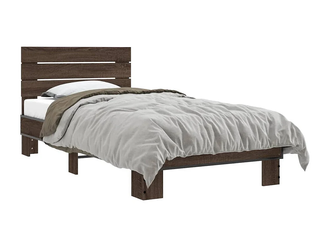 Estructura cama madera ingeniería metal roble marrón 75x190 cm