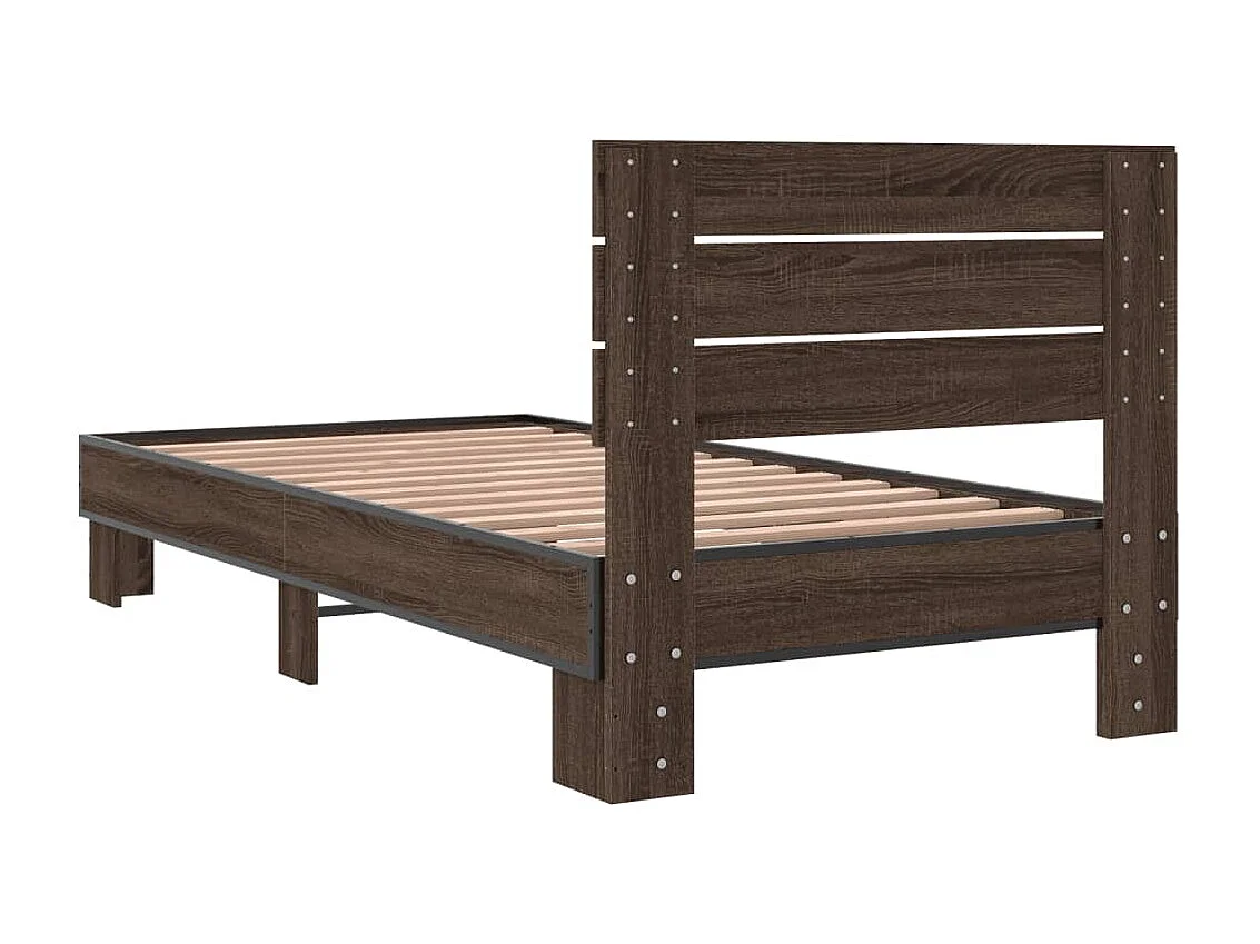 Estructura cama madera ingeniería metal roble marrón 75x190 cm