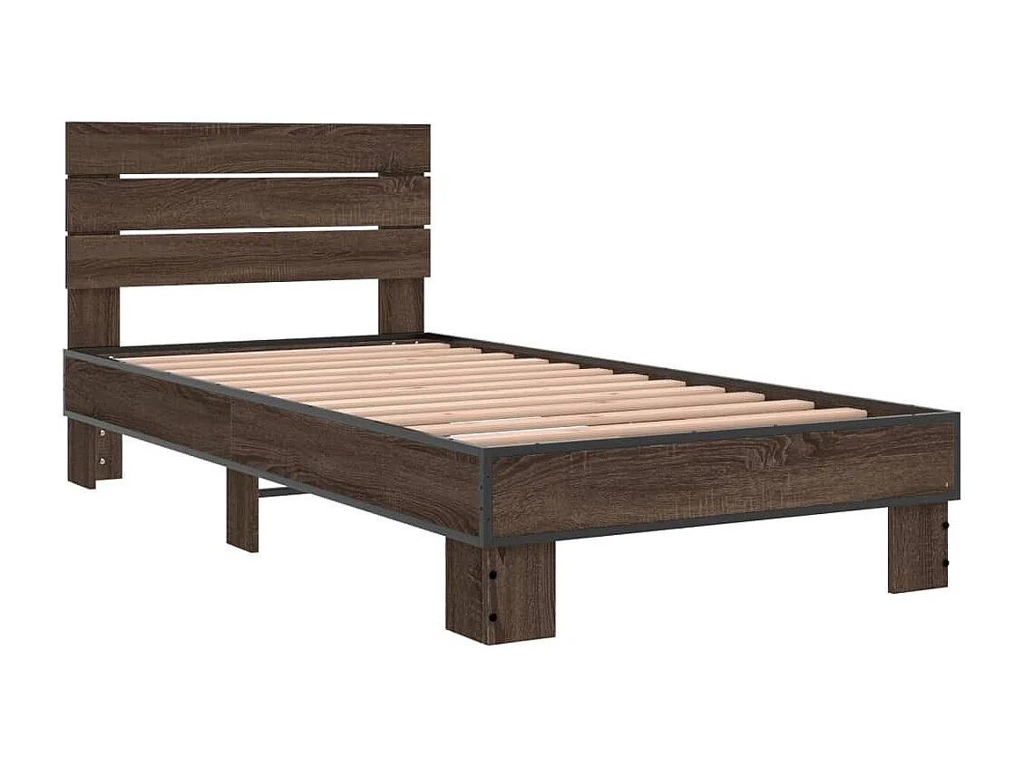 Estructura cama madera ingeniería metal roble marrón 75x190 cm