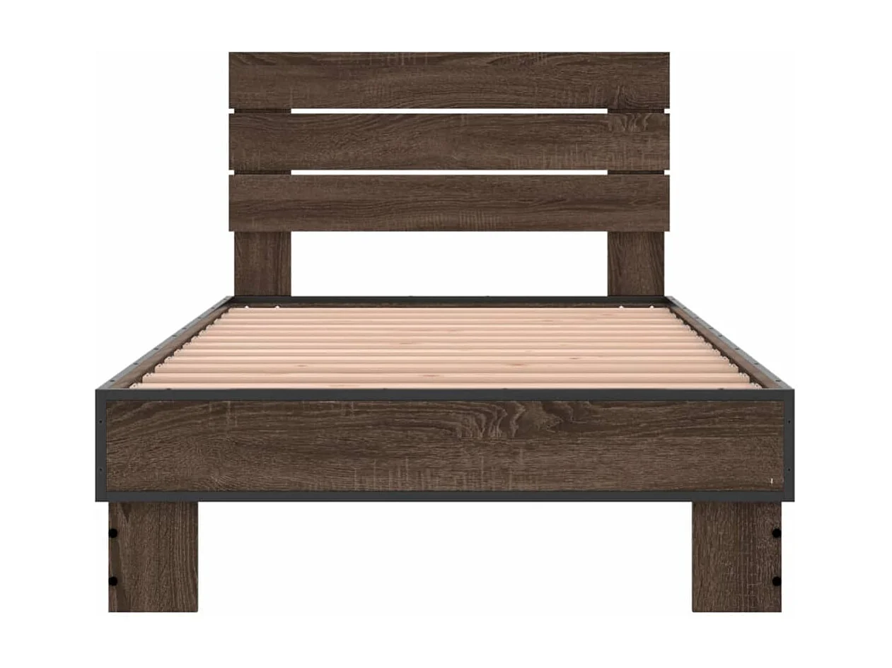 Estructura cama madera ingeniería metal roble marrón 75x190 cm