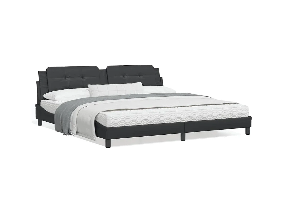 Cama com colchão 200x200 cm couro artificial preto
