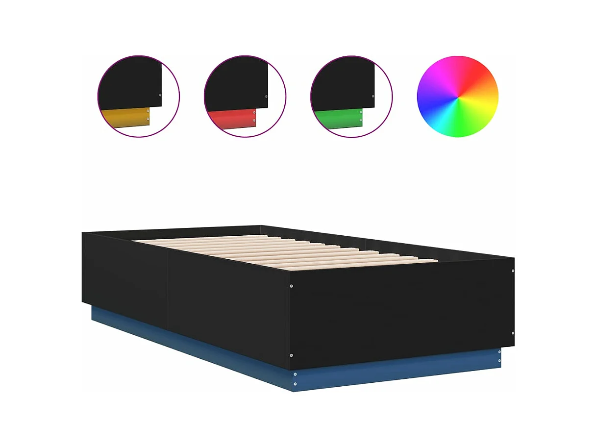 Estrutura de cama c/ luzes LED 90x190cm derivados madeira preto
