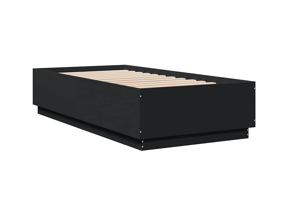 Estrutura de cama c/ luzes LED 90x190cm derivados madeira preto