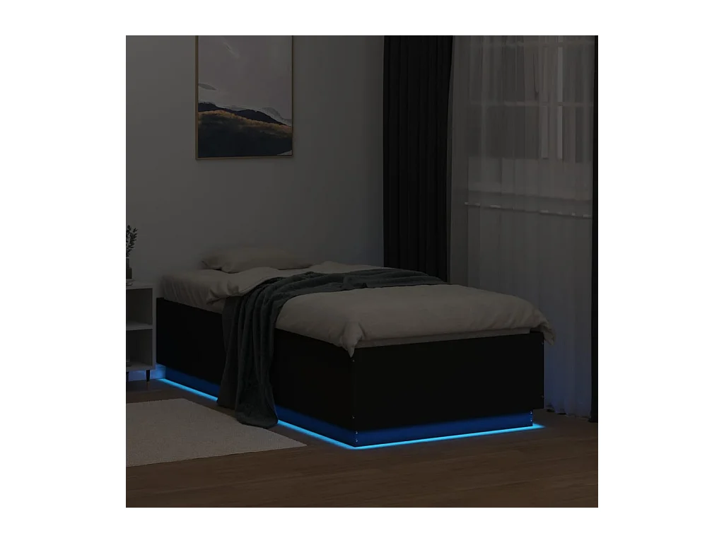 Estrutura de cama c/ luzes LED 90x190cm derivados madeira preto