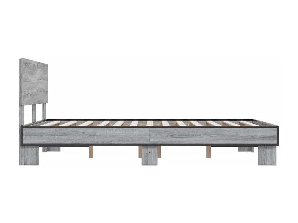 Estructura cama madera ingeniería metal gris Sonoma 140x190 cm