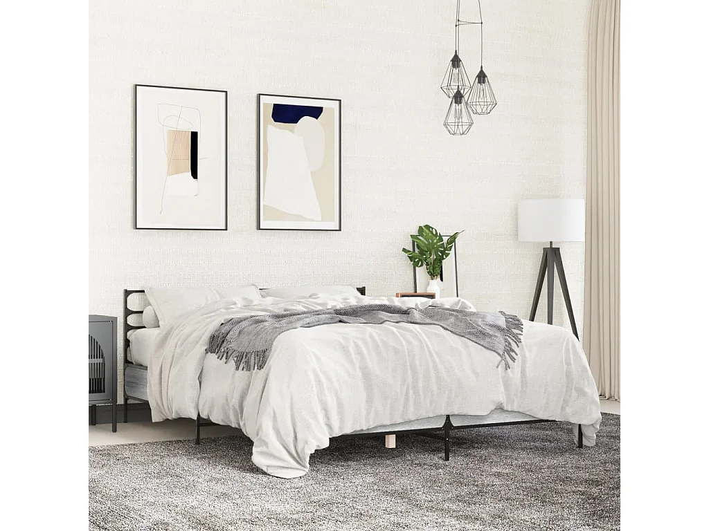 Estructura cama madera ingeniería metal gris Sonoma 140x190 cm