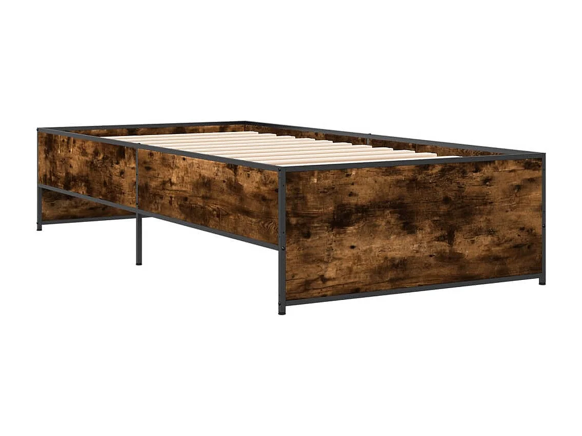 Cadre de lit chêne fumé 100x200 cm bois d'ingénierie et métal