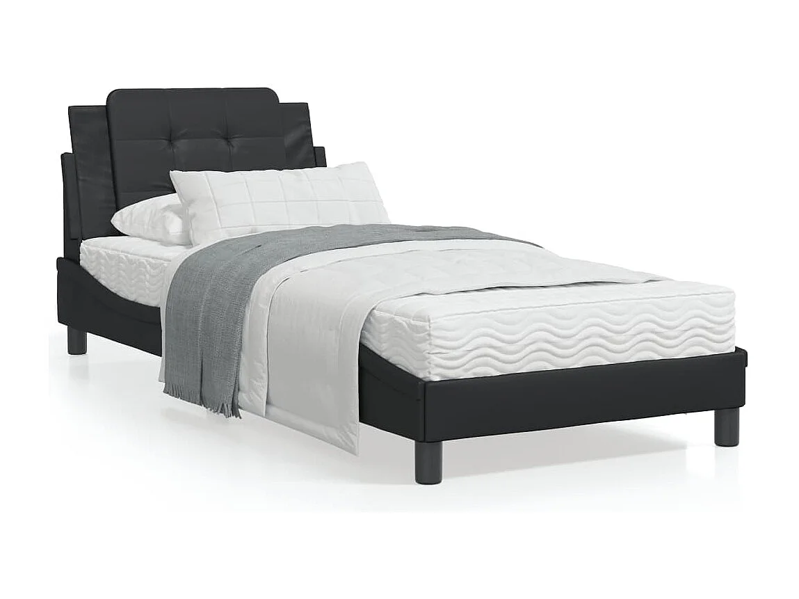 Estructura de cama con cabecero cuero sintético negro 90x190 cm