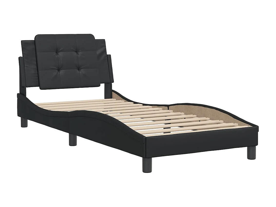 Estructura de cama con cabecero cuero sintético negro 90x190 cm