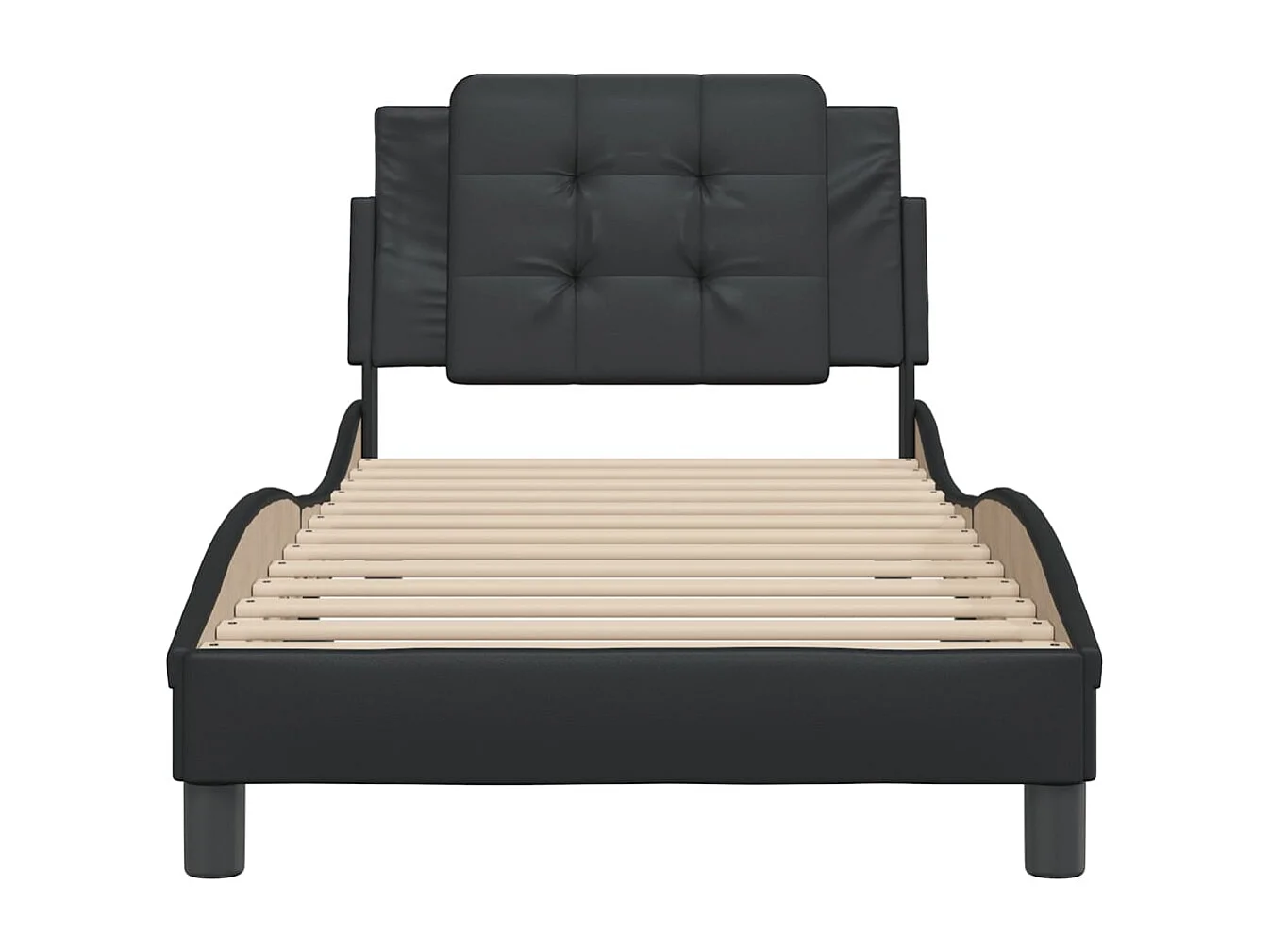 Estructura de cama con cabecero cuero sintético negro 90x190 cm